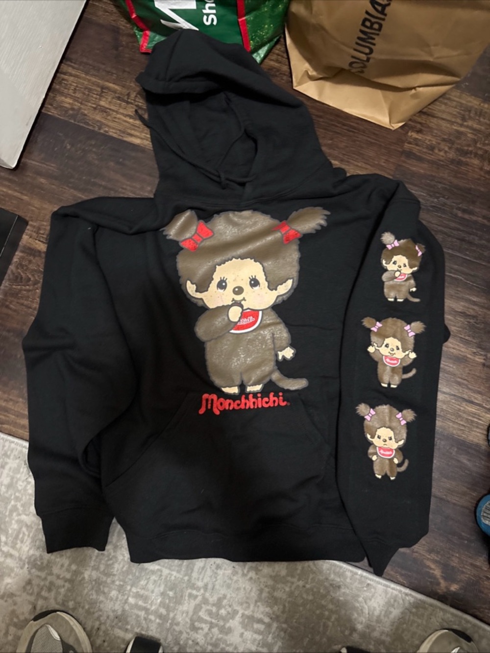 Monchhichi Black Graphic Hoodie with Character Print size large